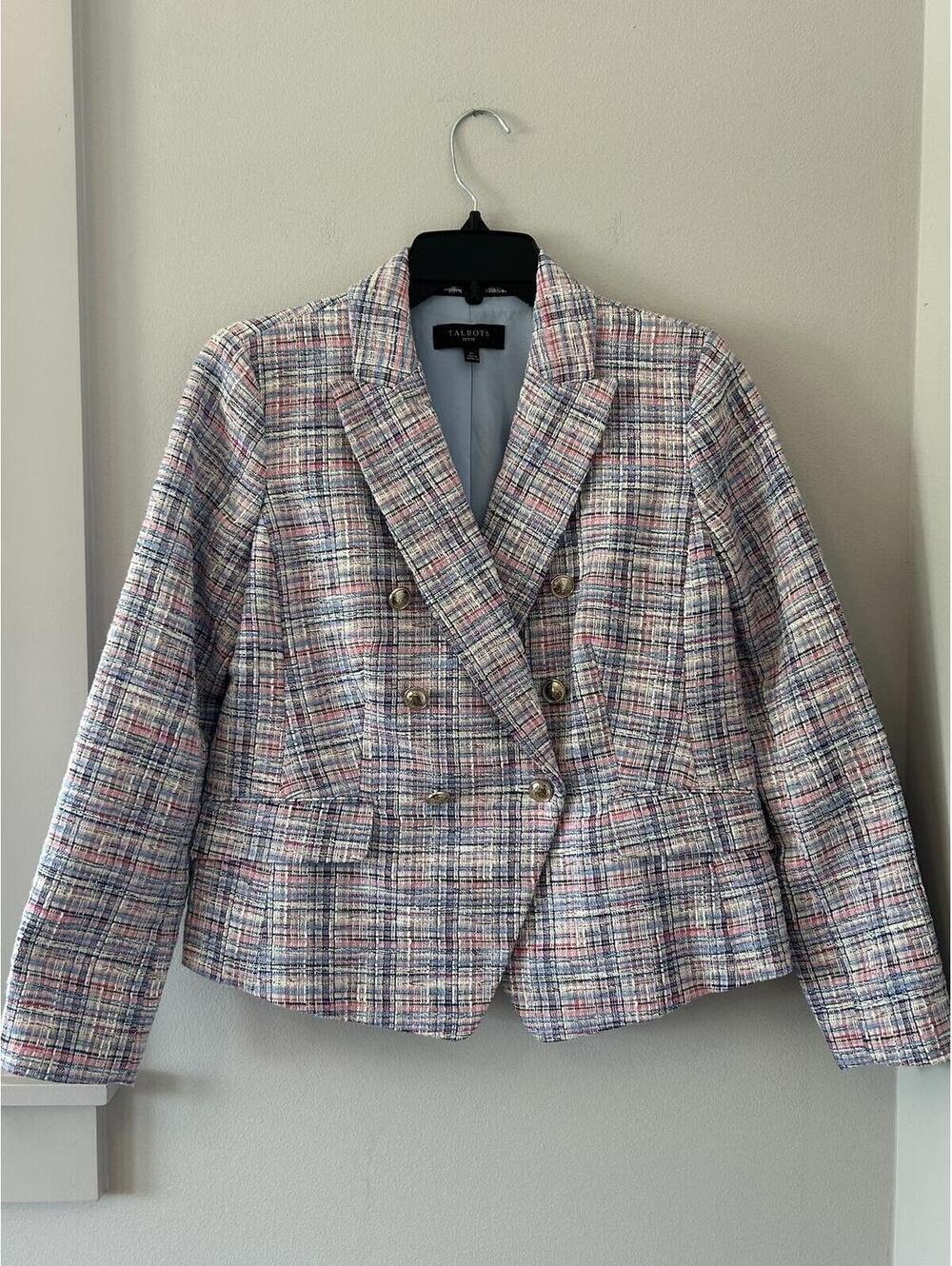 Talbot Cotton Blend Double Breasted Tweed Blazer Size 6 Petite